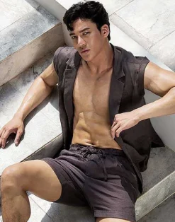 2EROS Shirts & Vests^Breezy 6" Classic Linen Shorts-Dark Gray