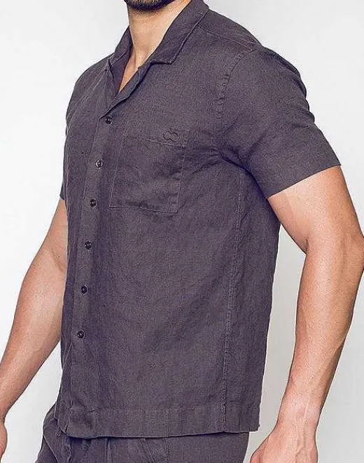2EROS Shirts & Vests^Breezy Linen Short Sleeve Classic Shirt-Dark Gray