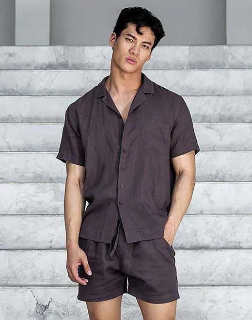 2EROS Shirts & Vests^Breezy Linen Short Sleeve Classic Shirt-Dark Gray