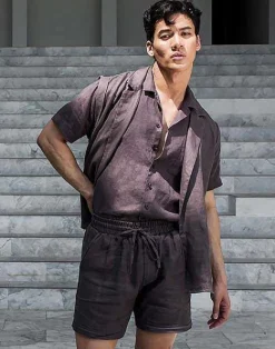 2EROS Shirts & Vests^Breezy Linen Short Sleeve Classic Shirt-Dark Gray