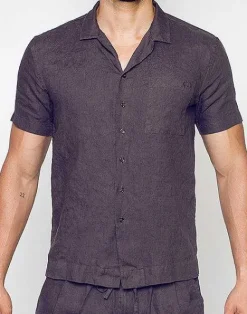 2EROS Shirts & Vests^Breezy Linen Short Sleeve Classic Shirt-Dark Gray