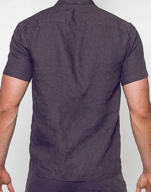2EROS Shirts & Vests^Breezy Linen Short Sleeve Classic Shirt-Dark Gray