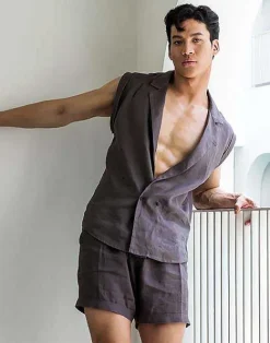 2EROS Shirts & Vests^Breezy Linen Single Button Wrap Vest-Dark Gray