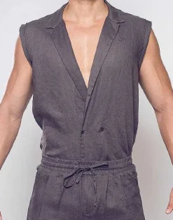 2EROS Shirts & Vests^Breezy Linen Single Button Wrap Vest-Dark Gray