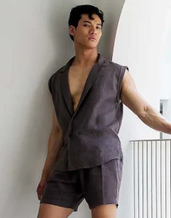 2EROS Shirts & Vests^Breezy Linen Single Button Wrap Vest-Dark Gray