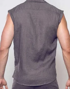 2EROS Shirts & Vests^Breezy Linen Single Button Wrap Vest-Dark Gray