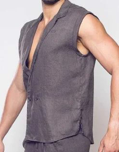 2EROS Shirts & Vests^Breezy Linen Single Button Wrap Vest-Dark Gray
