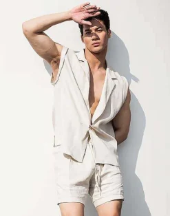 2EROS Shirts & Vests^Breezy Linen Single Button Wrap Vest-Beige