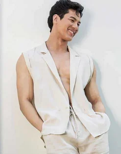 2EROS Shirts & Vests^Breezy Linen Single Button Wrap Vest-Beige