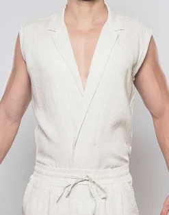 2EROS Shirts & Vests^Breezy Linen Single Button Wrap Vest-Beige