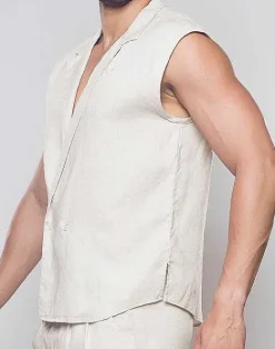 2EROS Shirts & Vests^Breezy Linen Single Button Wrap Vest-Beige