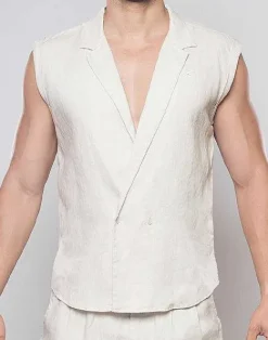 2EROS Shirts & Vests^Breezy Linen Single Button Wrap Vest-Beige