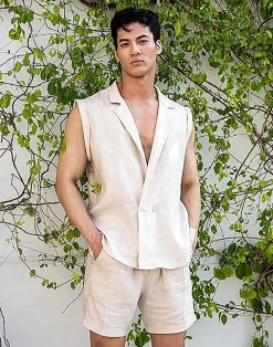 2EROS Shirts & Vests^Breezy Linen Single Button Wrap Vest-Beige