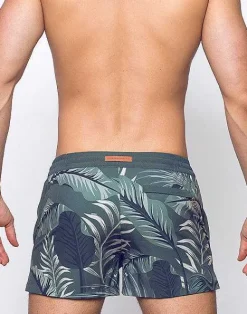 2EROS Beach Shorts^S50 Print Shorts-Forest Green Hawaiian Print