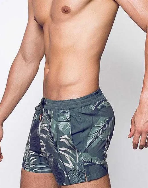 2EROS Beach Shorts^S50 Print Shorts-Forest Green Hawaiian Print