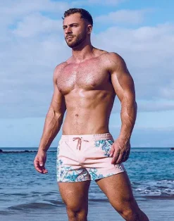 2EROS Sustainable Beachwear^S50 Print Swim Shorts-Tahiti Peach