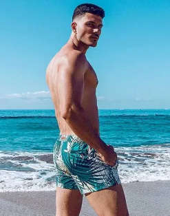 2EROS Sustainable Beachwear^S50 Print Swimshorts-Feuille Green