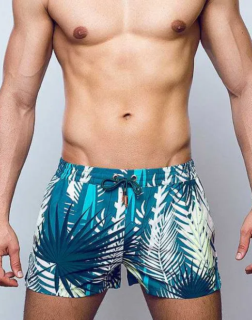 2EROS Sustainable Beachwear^S50 Print Swimshorts-Feuille Green
