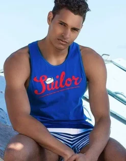 2EROS Beach Tops^Tx12 Anchor Singlet-Blue