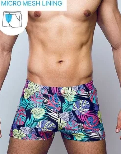 2EROS Sustainable Beachwear^V60 Bondi Print Swim Trunks-Monstera Black