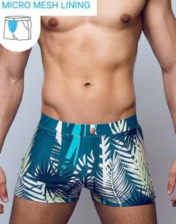 2EROS Sustainable Beachwear^V60 Bondi Print Swim Trunks-Feuille Green