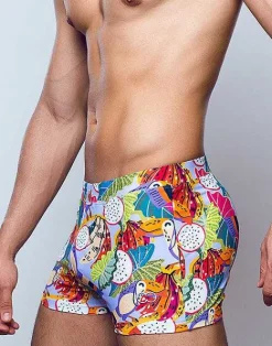 2EROS Sustainable Beachwear^V60 Bondi Print Swim Trunks-Aves Purple